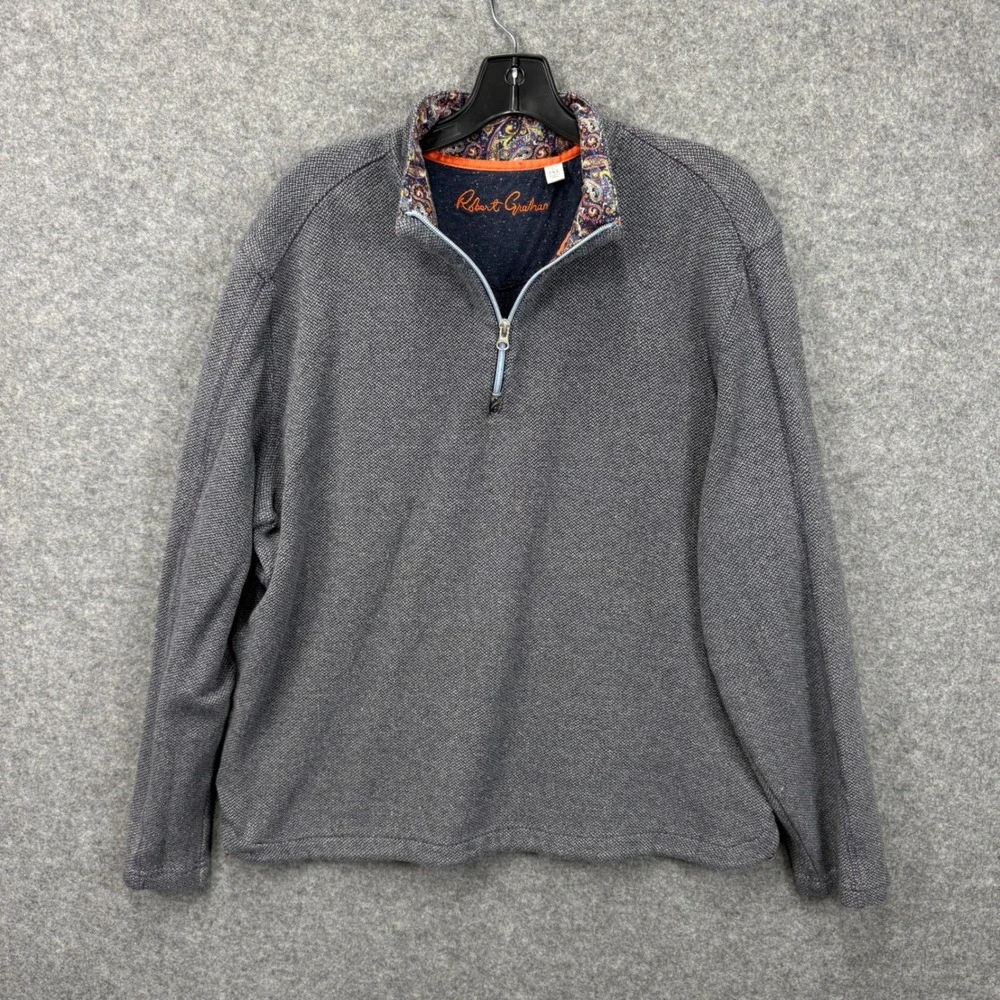 Robert Graham Mens 2XL Classic Fit Quarter Zip‎ Pullover Sweater Paisley Blue